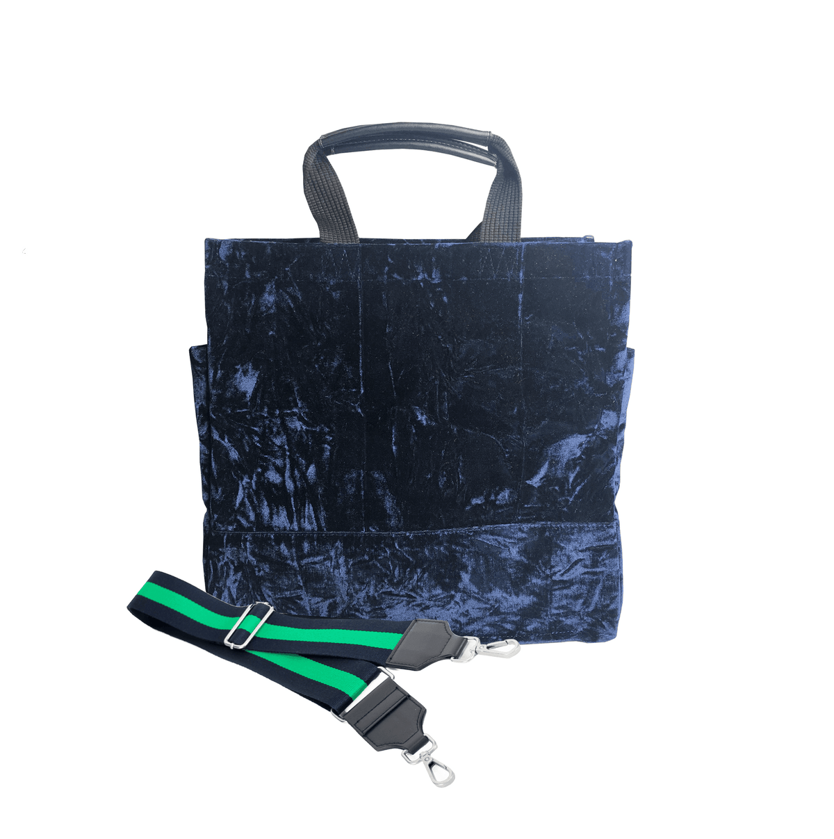 Split Letter Monogram Luxe North South: Midnight Blue Crushed Velvet - Quilted Koala