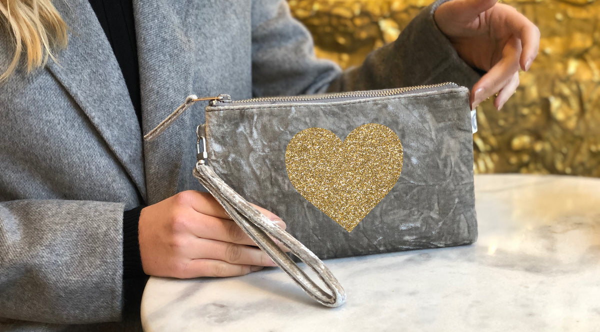 Grey Crushed Velvet  Bags and Accessories.