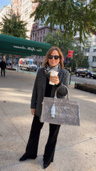 Grey Velvet East West Bag + FREE Silver Tassel - Quilted Koala