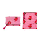 Foldover Clutch/ Travel Jewelry Organizer- Quilted Pink Floral - Quilted Koala