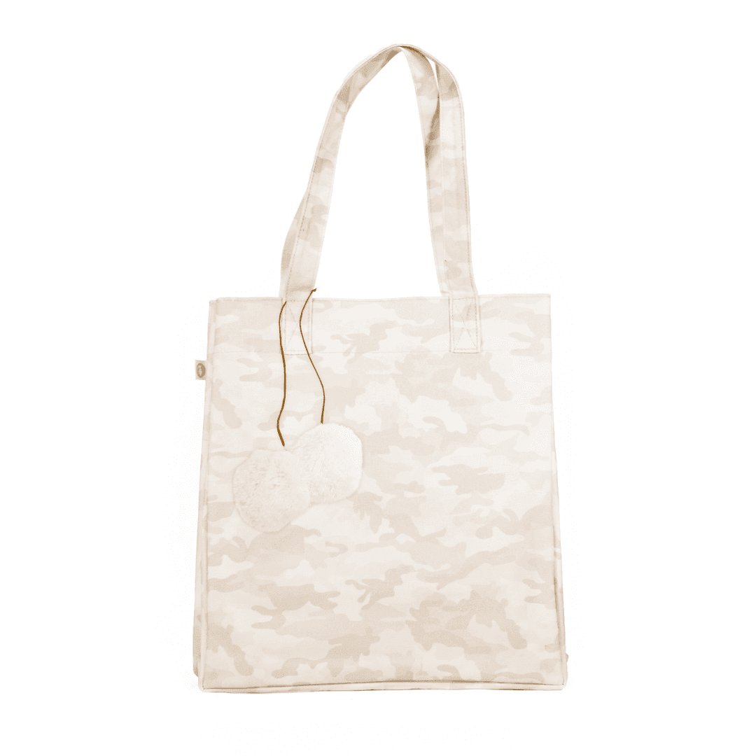 Upright Bag: Blush Camo with Cream Pom Poms - Quilted Koala