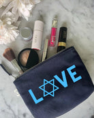LOVE STAR OF DAVID Makeup Bag- Navy with Blue - Quilted Koala