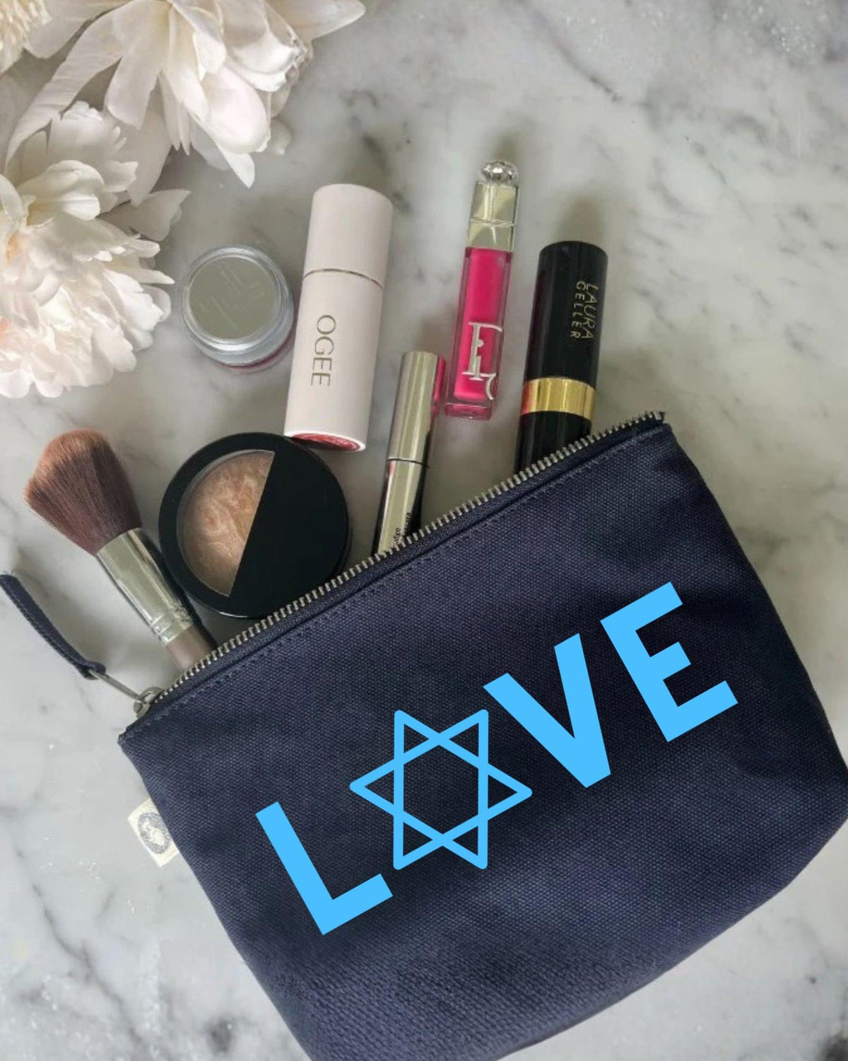LOVE STAR OF DAVID Makeup Bag- Navy with Blue - Quilted Koala