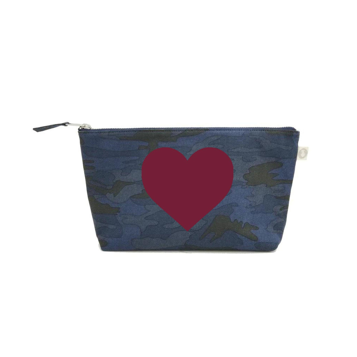 Clutch Bag: Dark Blue Camo with Wine Heart - Quilted Koala