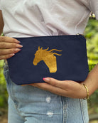 Gold Horse Head Navy Makeup Bag - Quilted Koala