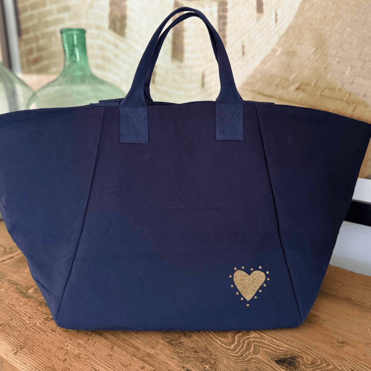 Navy Chelsea Bag with Petite Glow Heart in Gold - NEW - Quilted Koala