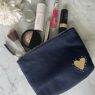 Navy Makeup Bag with Gold Glow Heart - NEW! - Quilted Koala