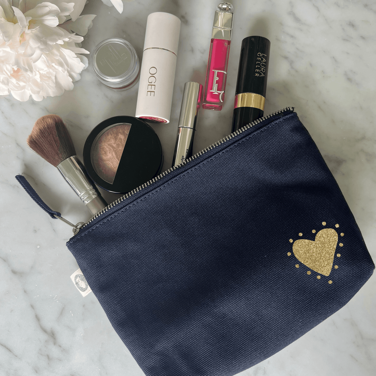 Navy Makeup Bag with Gold Glow Heart - NEW! - Quilted Koala