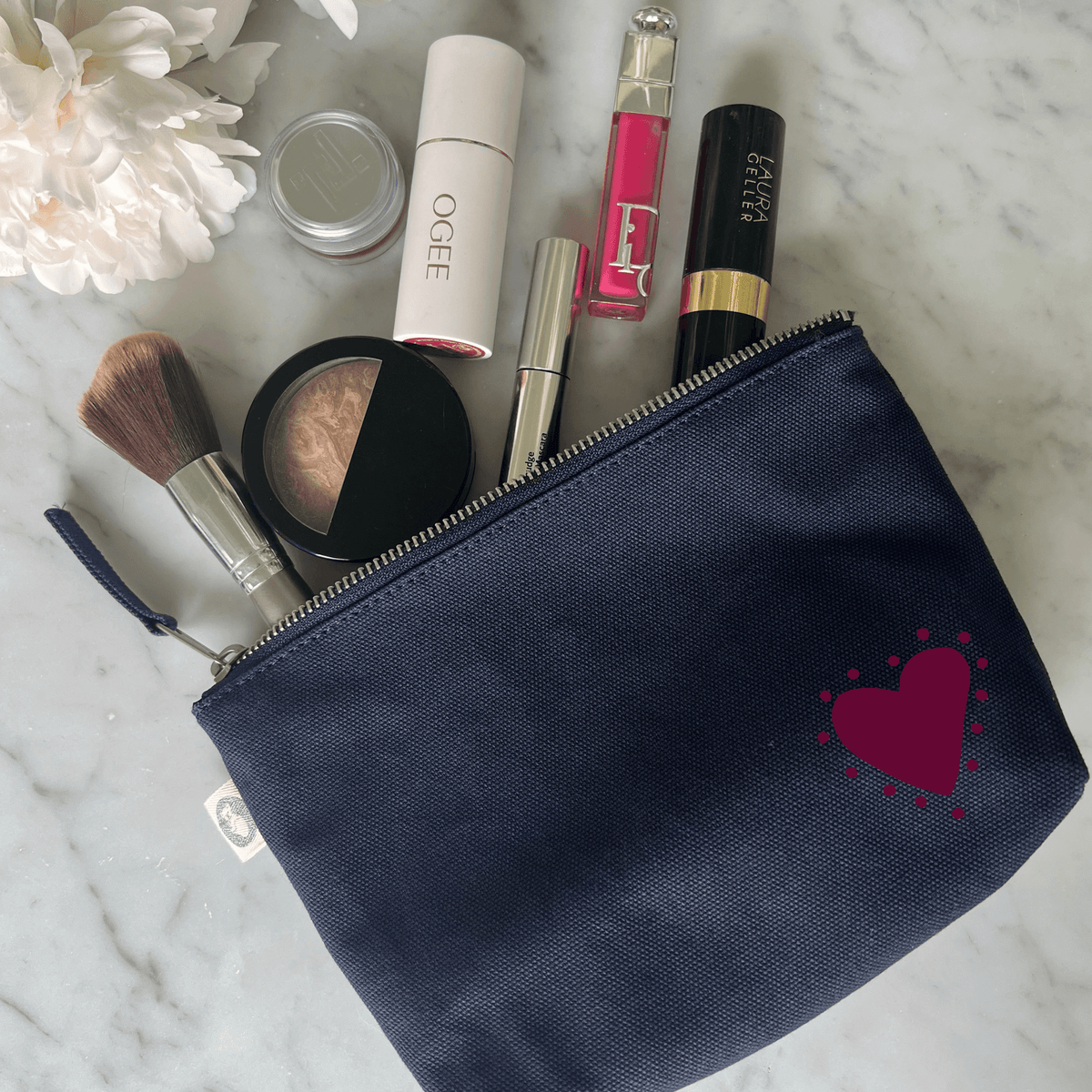 Navy Makeup Bag with Bordeaux Glow Heart - NEW! - Quilted Koala