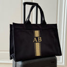 Anywhere Bag - Zip-Top Travel Tote with Trolley Sleeve (Black) with MONOGRAM STRIPE - Quilted Koala