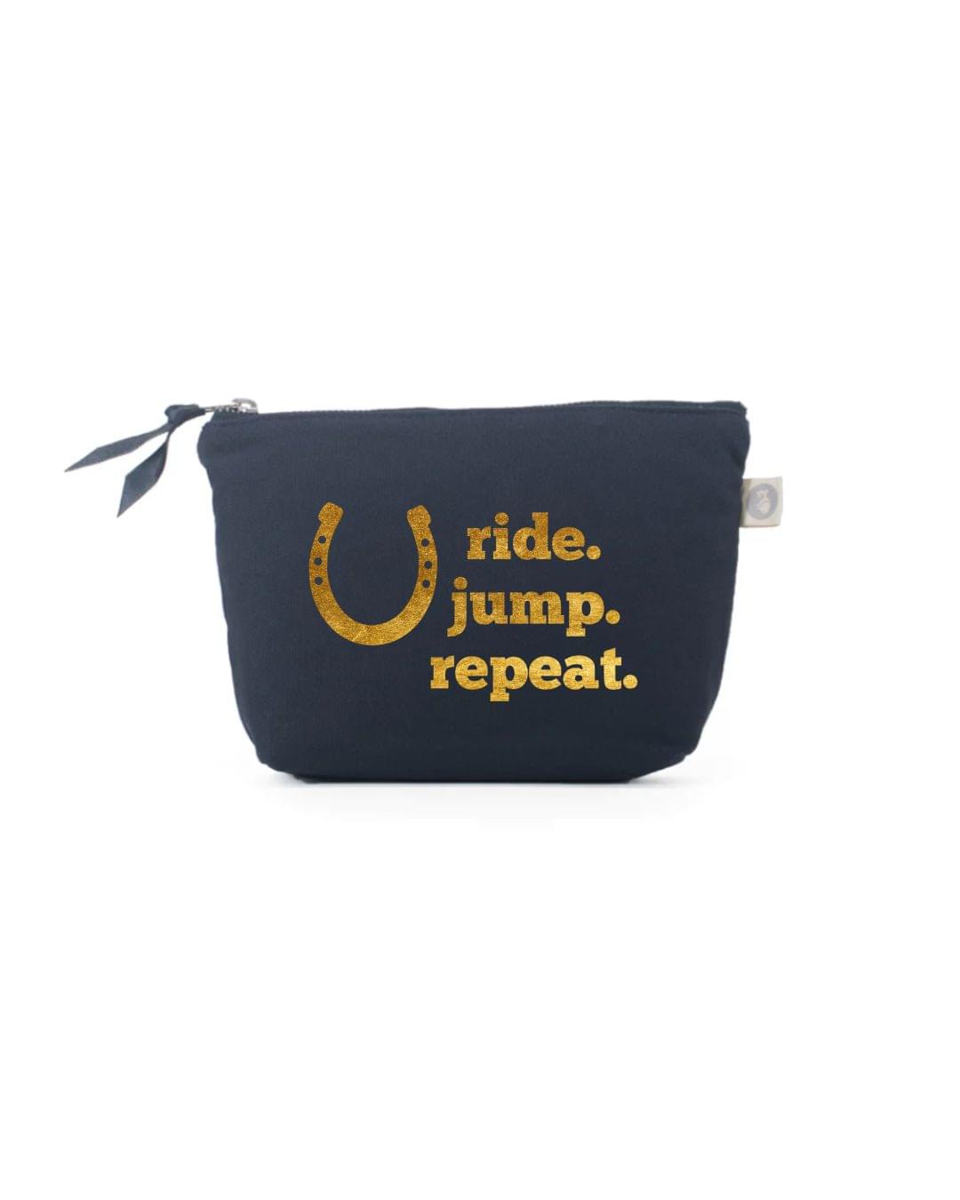 Ride. Jump. Repeat. Navy Makeup Bag - Quilted Koala