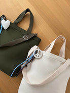 Ivory Neoprene Town Bag with Peace Sign Paracord Charm - Quilted Koala