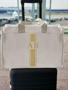 Anywhere Bag – Zip‑Top Travel Tote with Trolley Sleeve (Custom Design) - Monogram Stripe - Natural - Quilted Koala