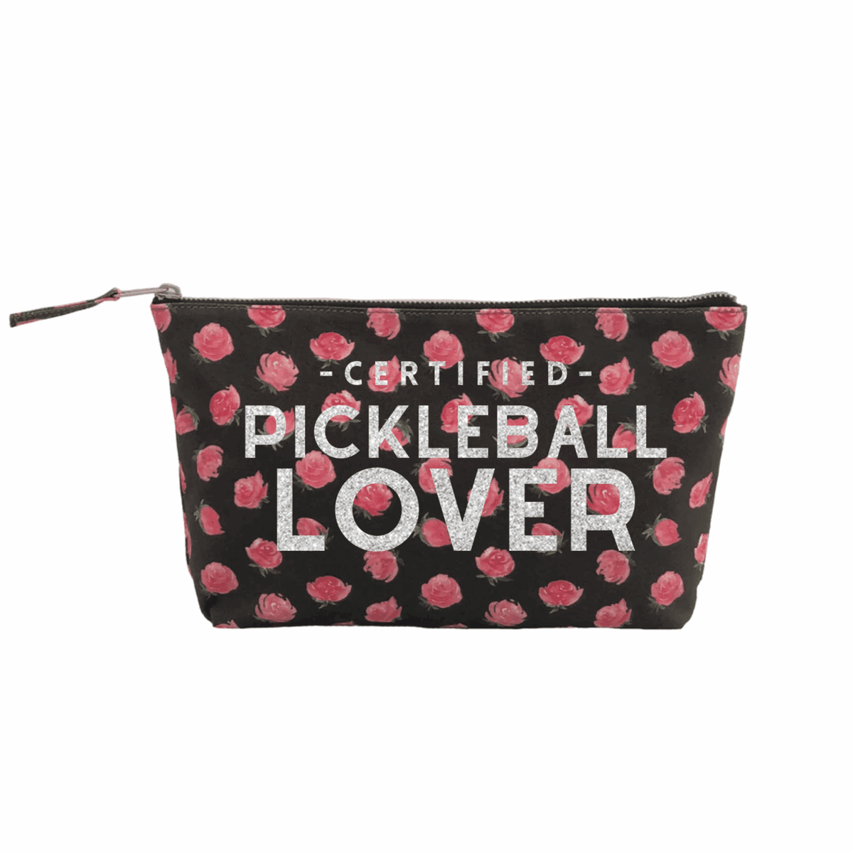 Certified Pickleball Lover Clutch - Black Floral with Silver glitter - Quilted Koala