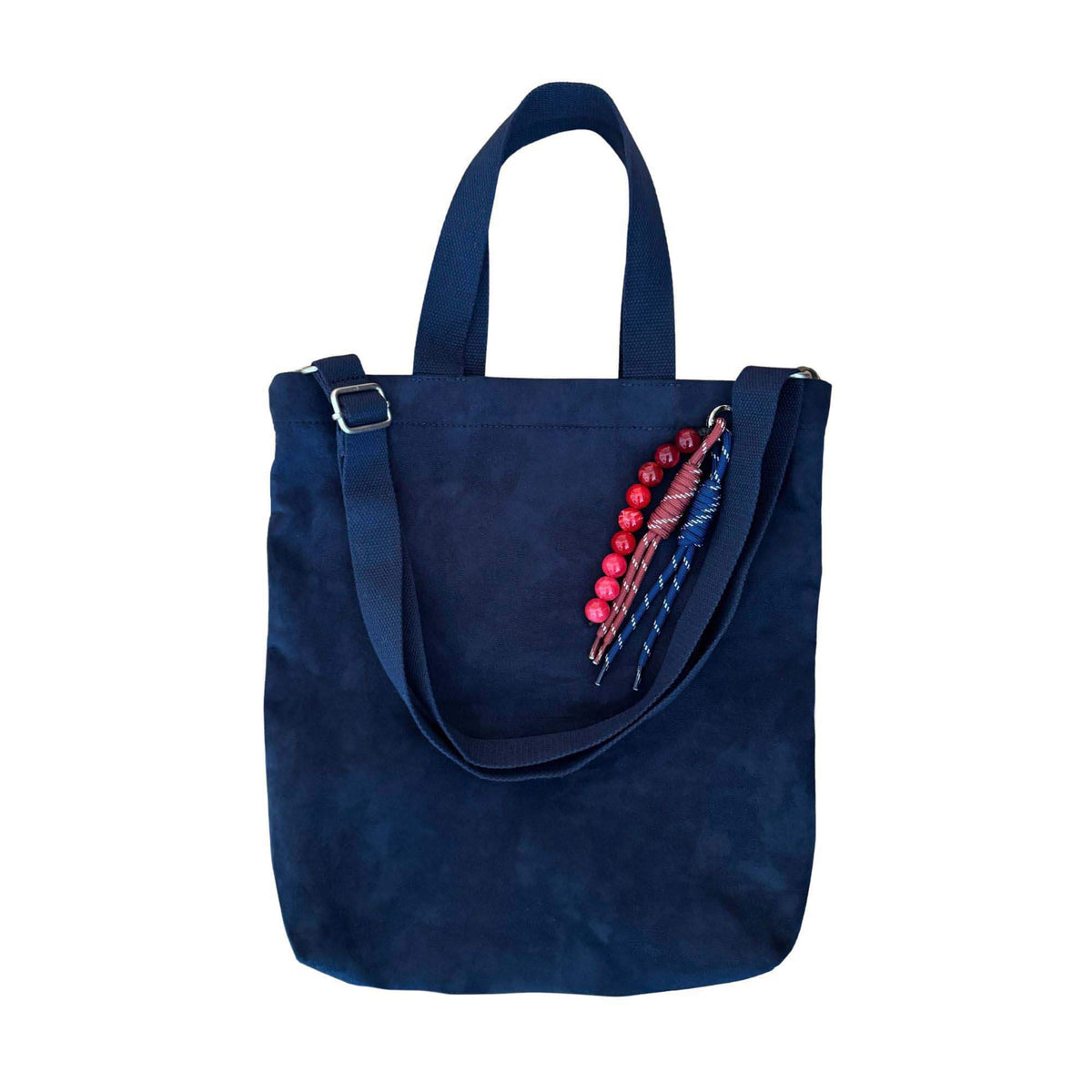 Town Crossbody Bag: Navy Vegan Suede + Beaded Paracord Charm - Quilted Koala