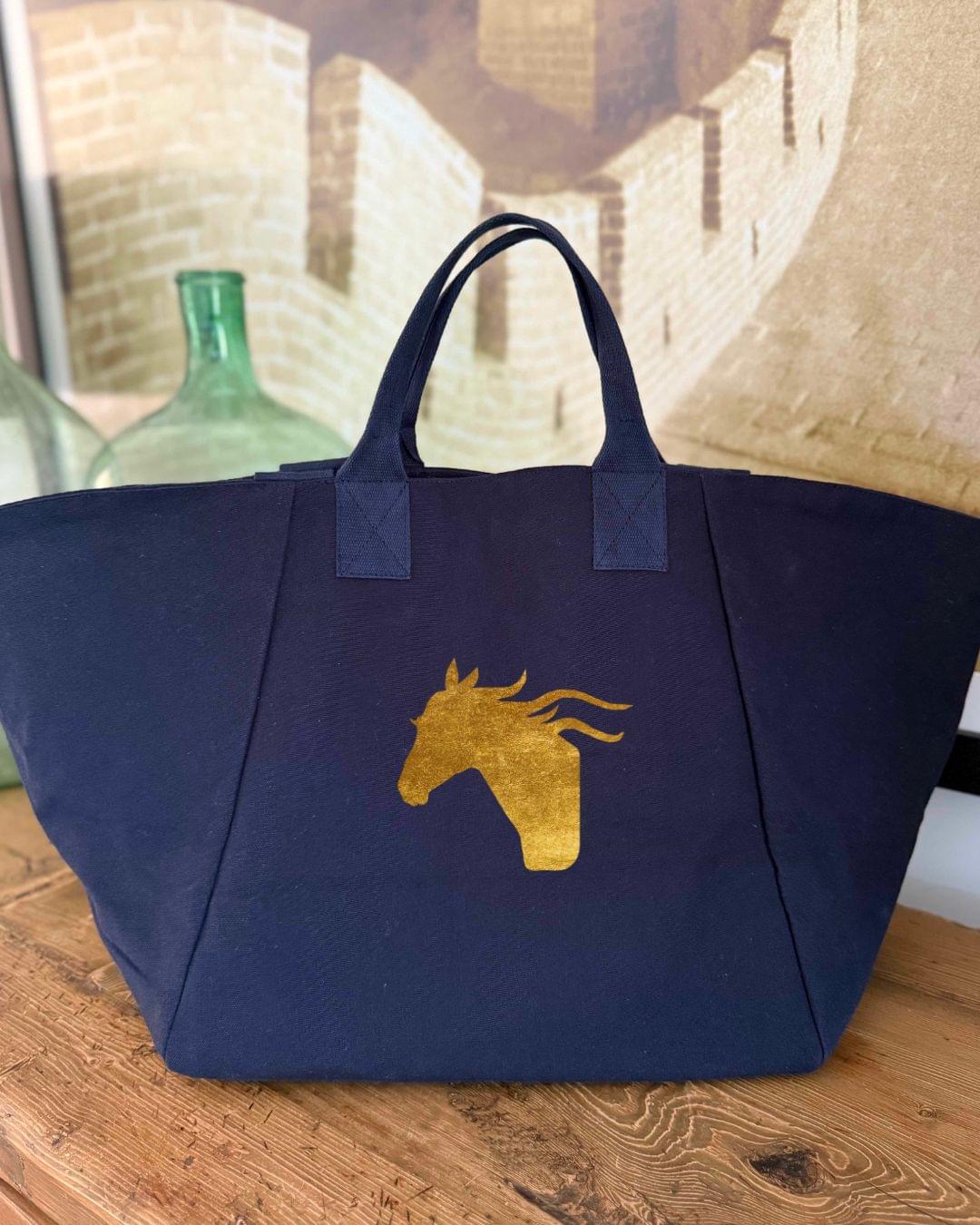 Gold Horse Head Navy Chelsea Bag - Quilted Koala