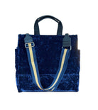 Midnight Blue Velvet Luxe North South Bag + FREE Navy & Gold Luxe Strap - Quilted Koala