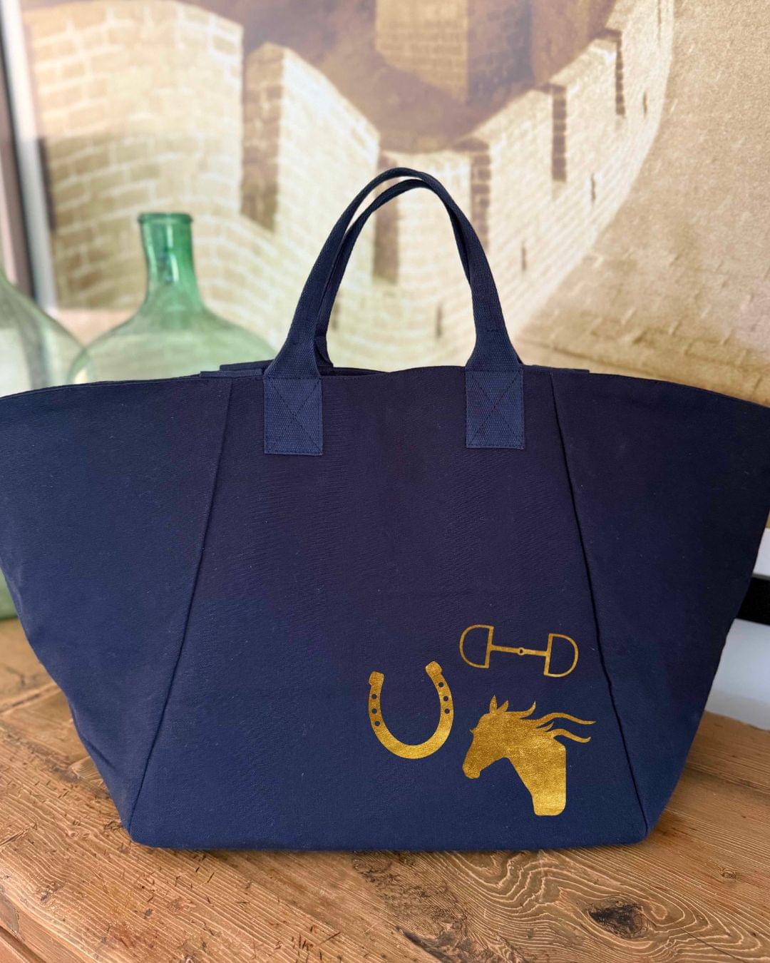 Gold Equestrian Icons Navy Chelsea Bag - Quilted Koala