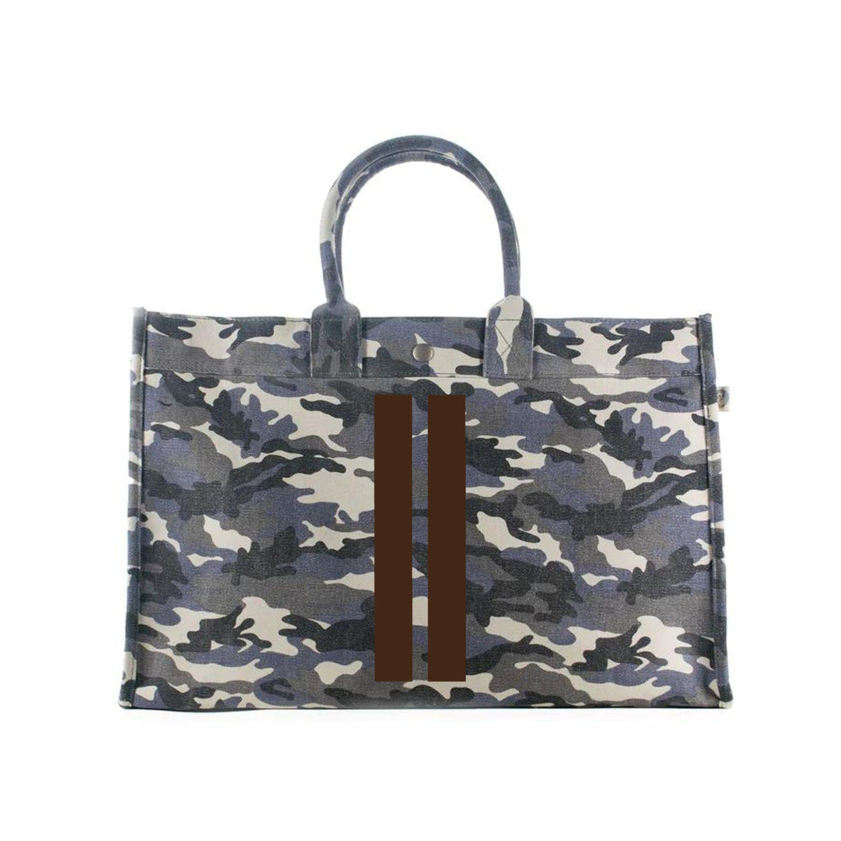 East West Bag: Grey Camo with Chocolate Brown Double Stripe - Quilted Koala