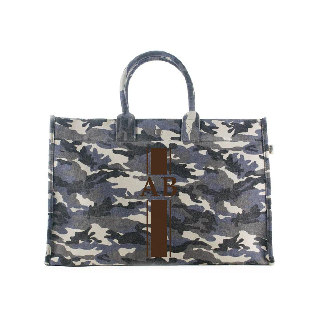 East West Bag: Grey Camo with Chocolate Brown Monogram Stripe - Quilted Koala