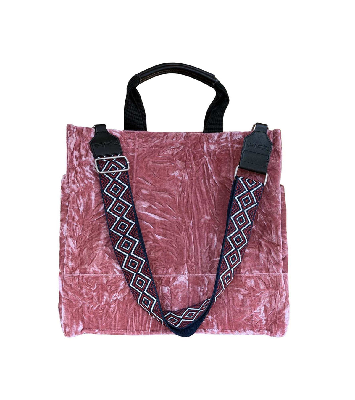 Pink Velvet Luxe North South Bag + FREE Wine & Navy Geo Luxe Strap - Quilted Koala