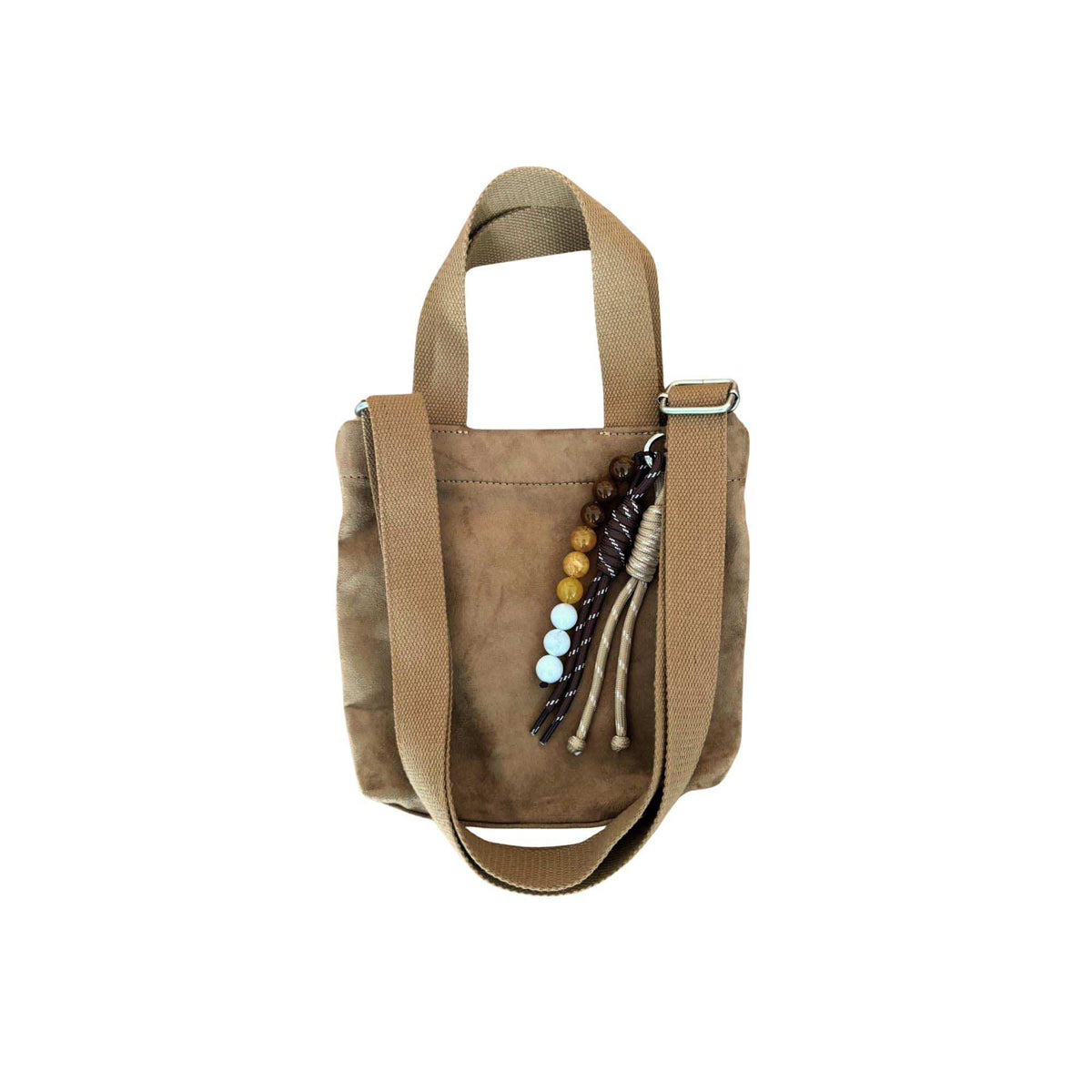 Midi Town Crossbody Bag: Mocha Vegan Suede + Beaded Paracord Charm - Quilted Koala