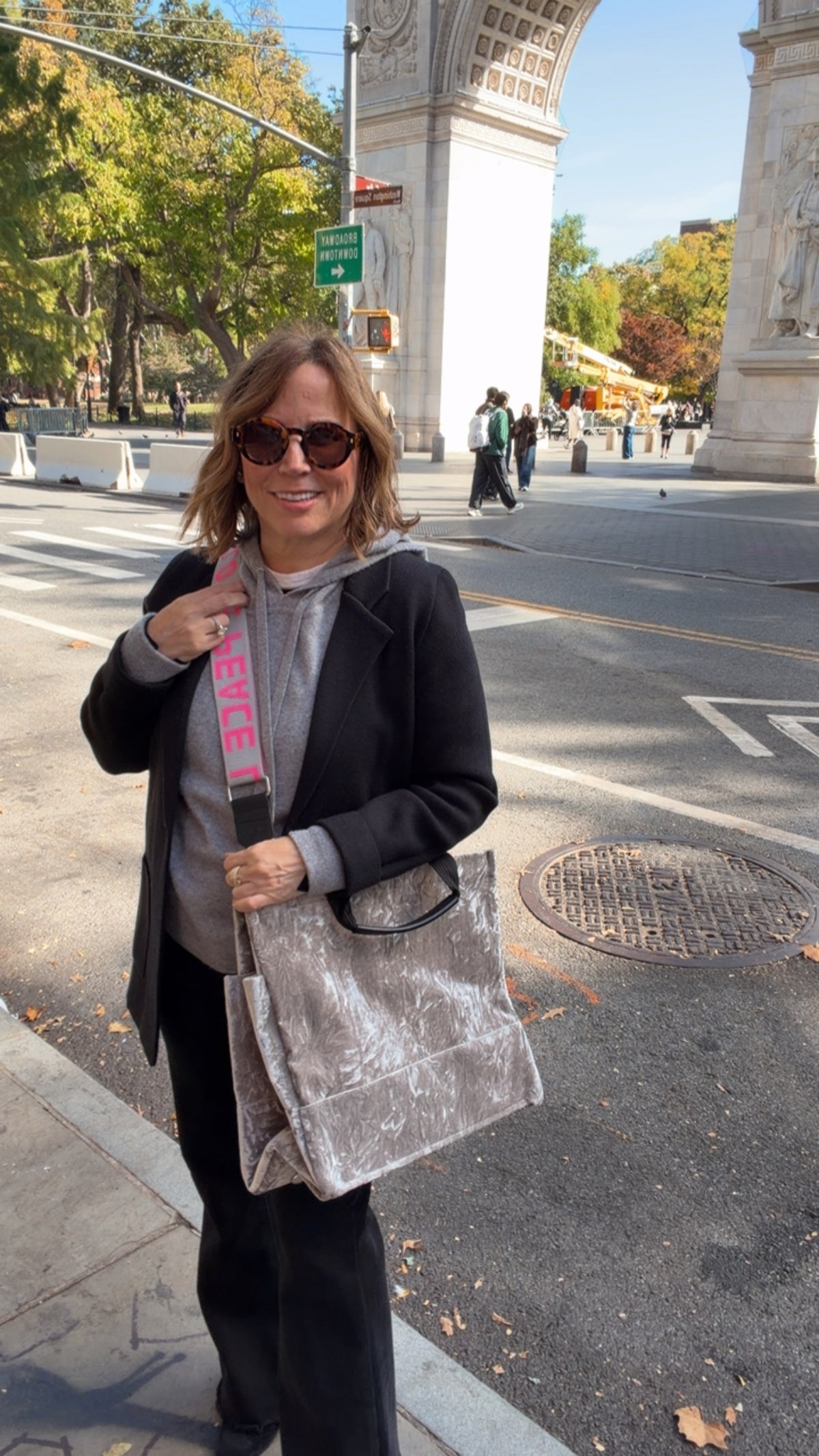 Grey Velvet Luxe North South Bag + FREE Grey & Pink PEACE LOVE Luxe Strap - Quilted Koala
