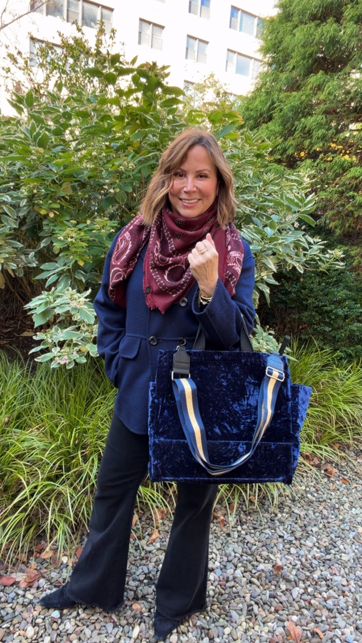 Midnight Blue Velvet Luxe North South Bag + FREE Navy & Gold Luxe Strap - Quilted Koala