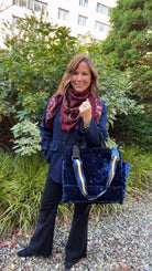 Midnight Blue Velvet Luxe North South Bag + FREE Navy & Gold Luxe Strap - Quilted Koala