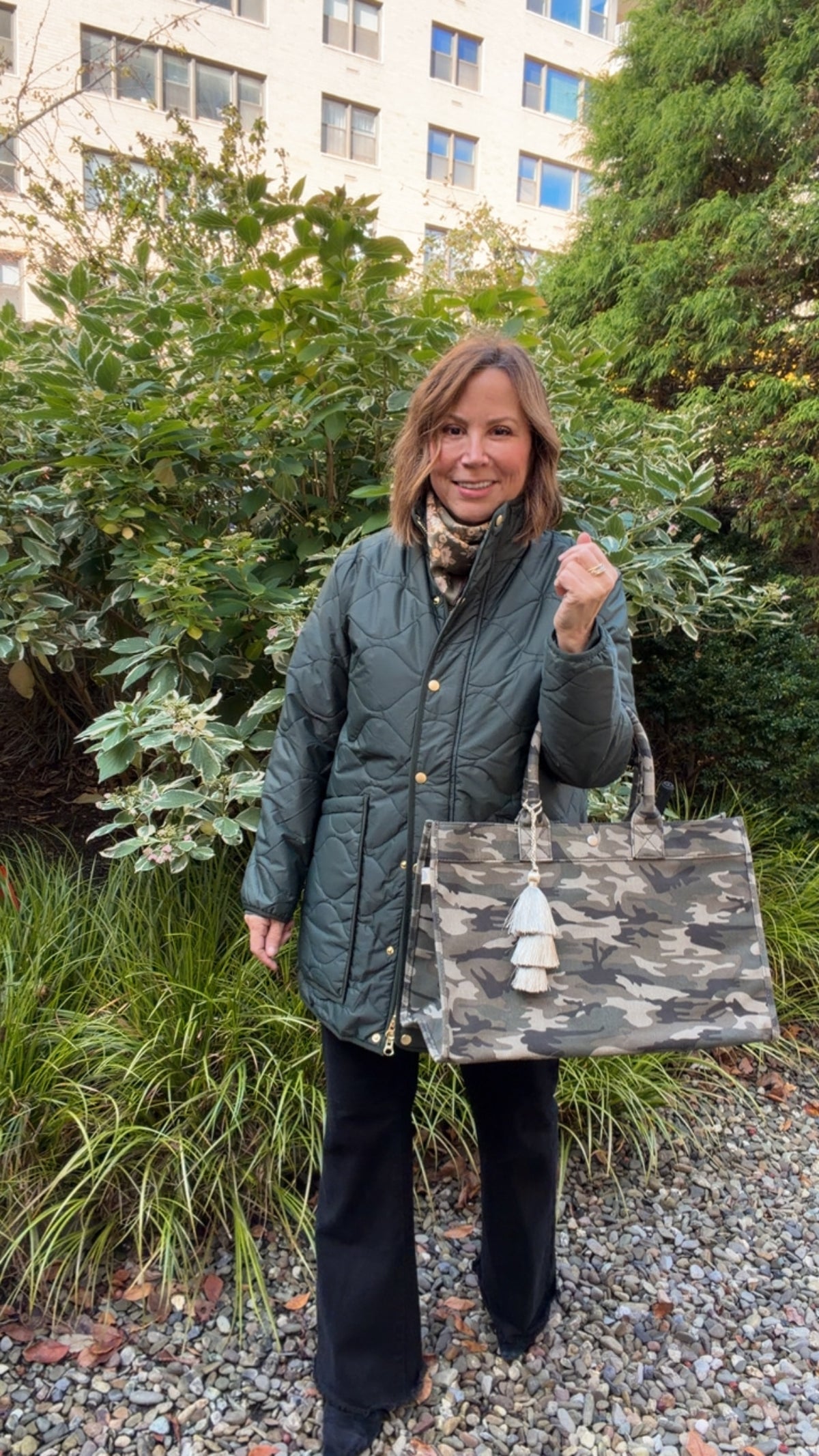 Green Camo East West Bag + FREE Champagne Tassel - Quilted Koala