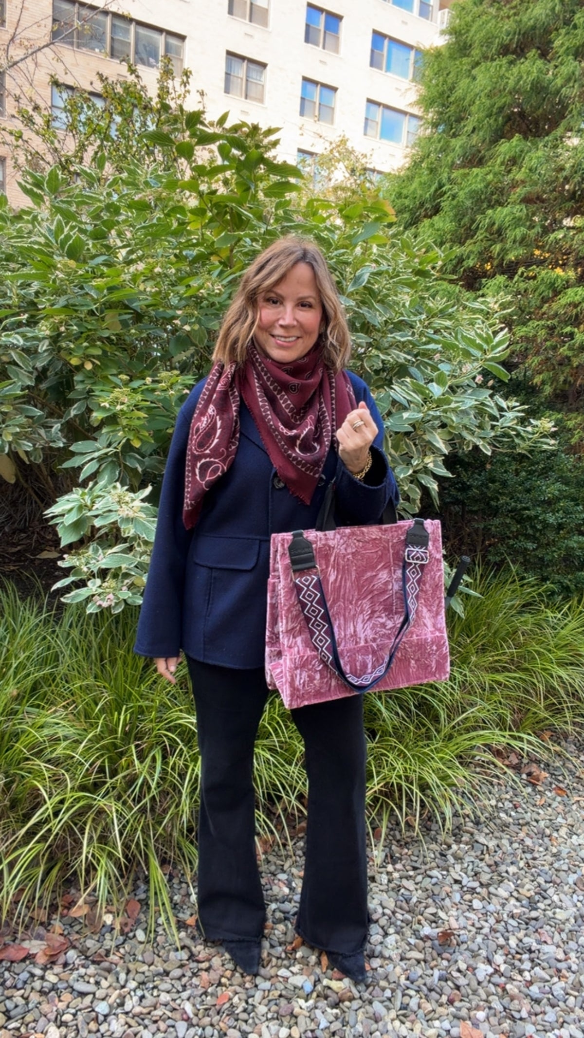 Pink Velvet Luxe North South Bag + FREE Wine & Navy Geo Luxe Strap - Quilted Koala