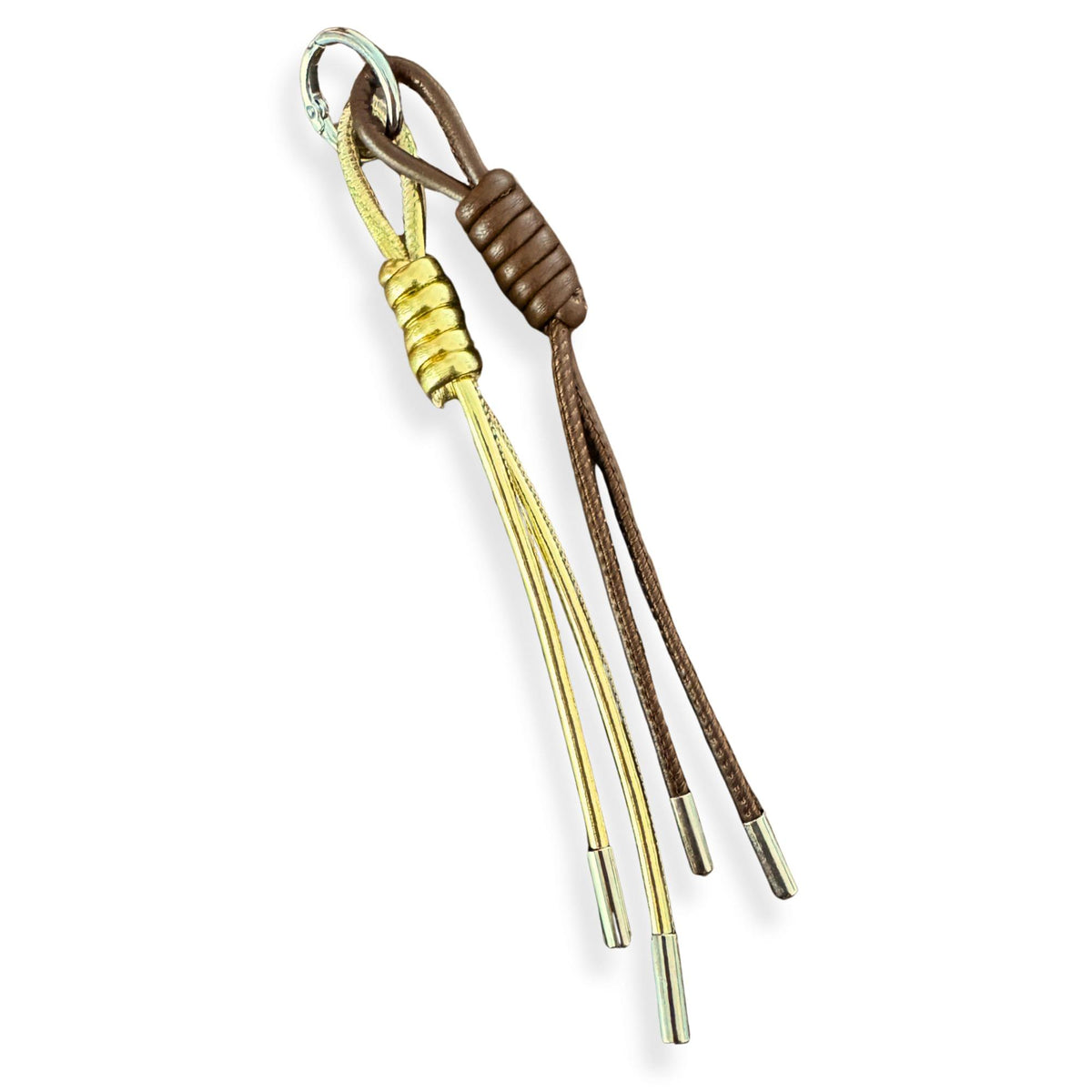 Vegan Leather Paracord Bag Charm - Gold & Brown Strands - Quilted Koala