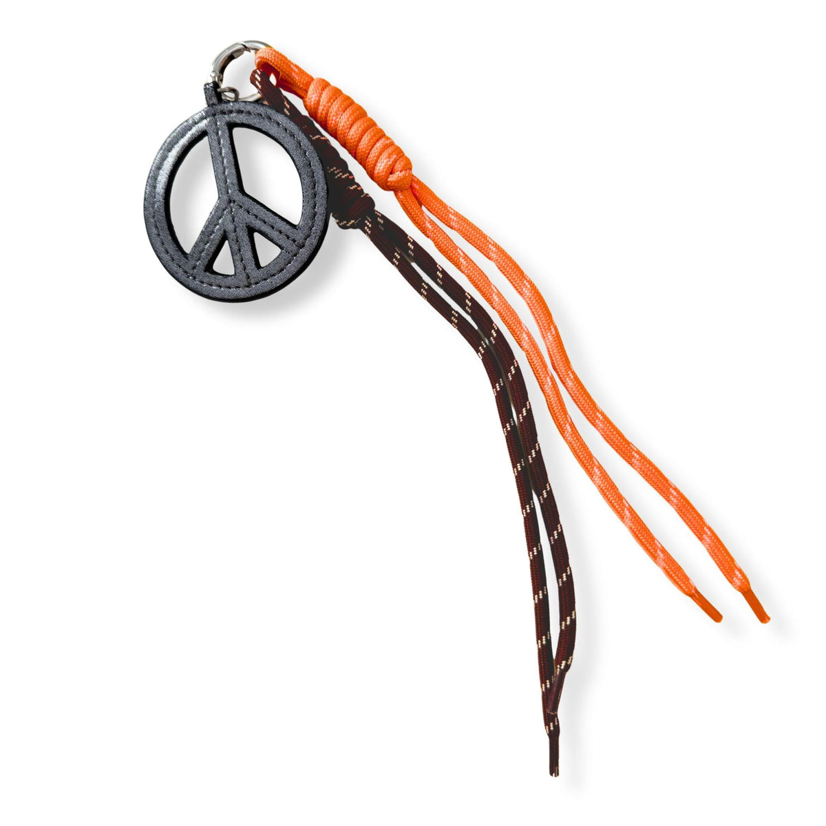 Paracord Bag Charm - Gunmetal Peace Charm with Brown & Orange - Quilted Koala
