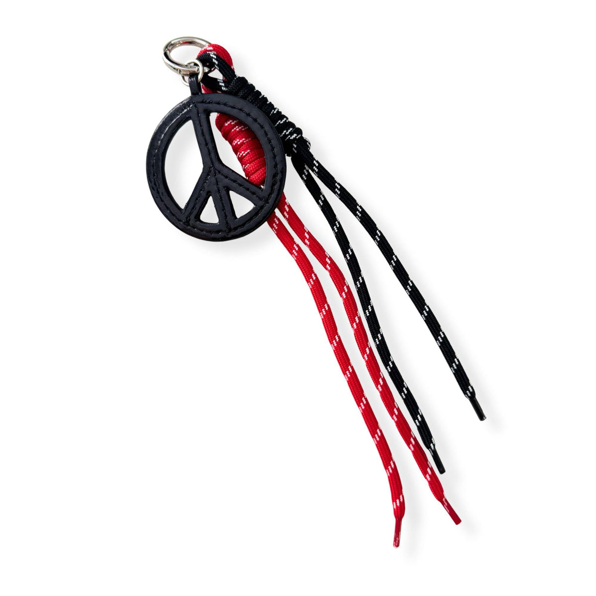 Paracord Bag Charm - Black Peace Charm with Black & Red - Quilted Koala