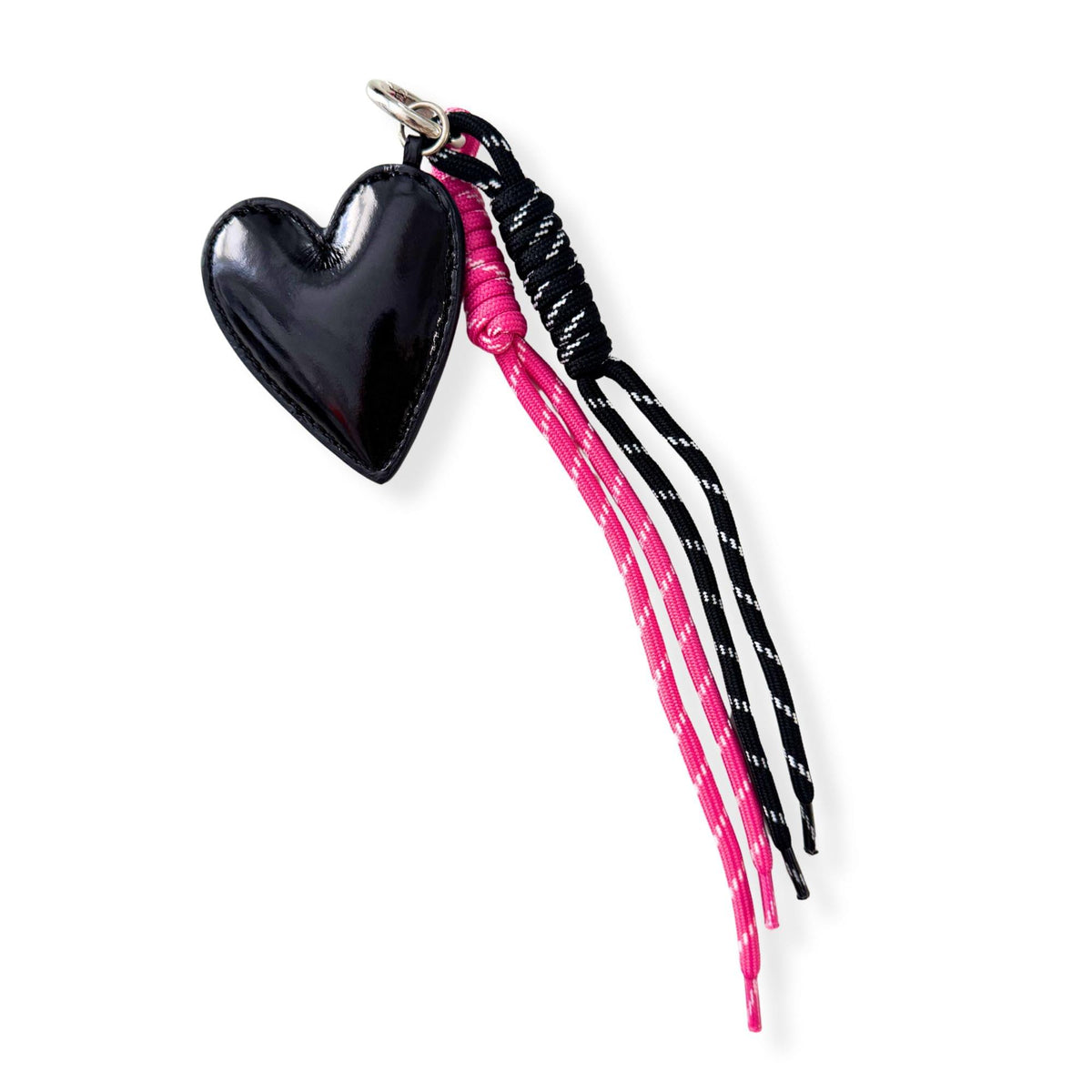 Paracord Bag Charm - Black Heart Charm with Black & Pink - Quilted Koala