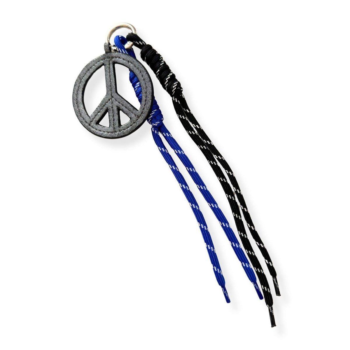 Paracord Bag Charm - Gunmetal Peace Charm with Blue & Black - Quilted Koala