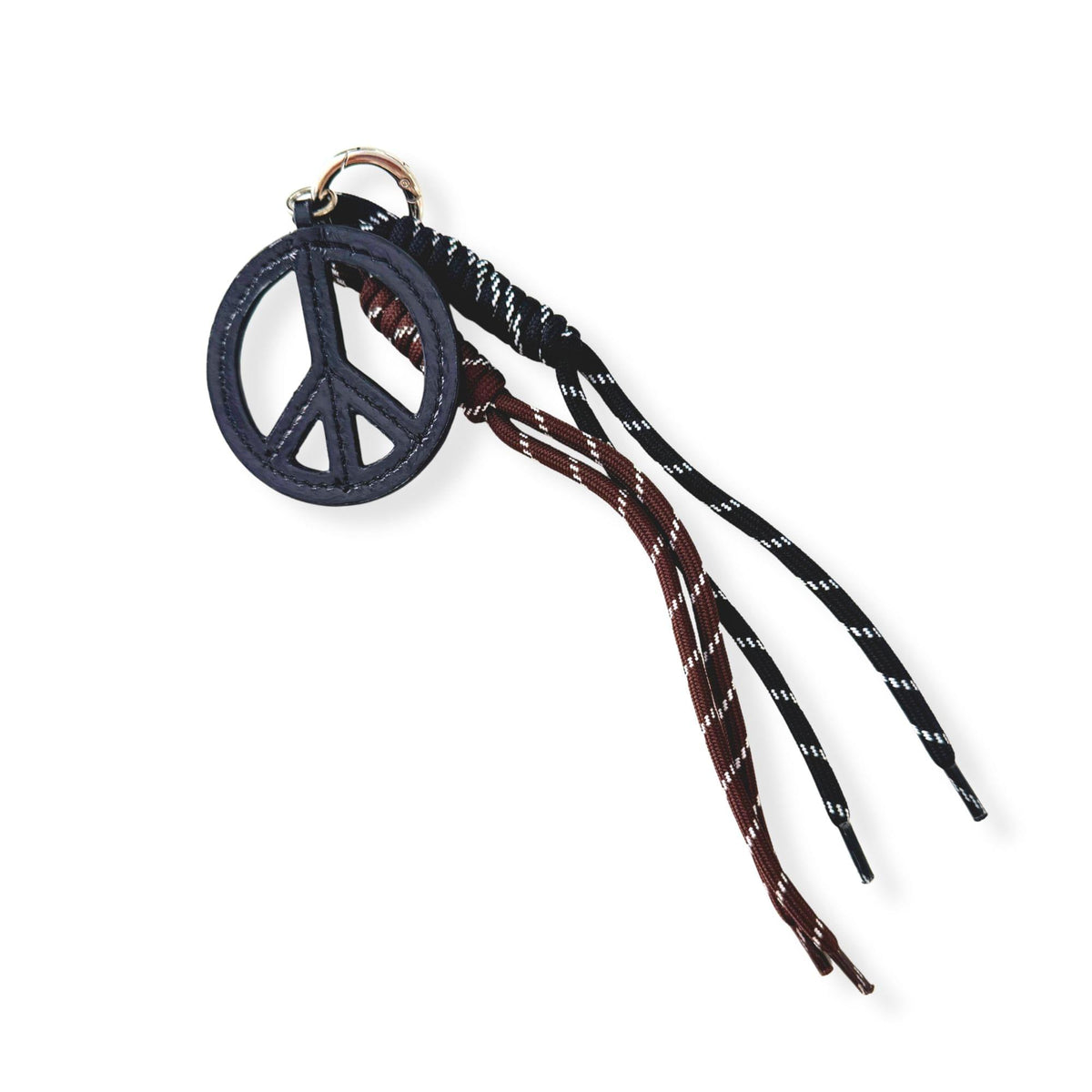 Paracord Bag Charm - Black Peace Charm with Black & Brown - Quilted Koala