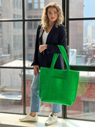 Quilted Velvet Electric Green Everything Bag + FREE Makeup Bag - Just $48 - Quilted Koala