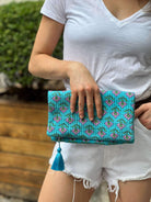 Foldover Clutch/ Travel Jewelry Organizer- Quilted Blue Floral - Quilted Koala