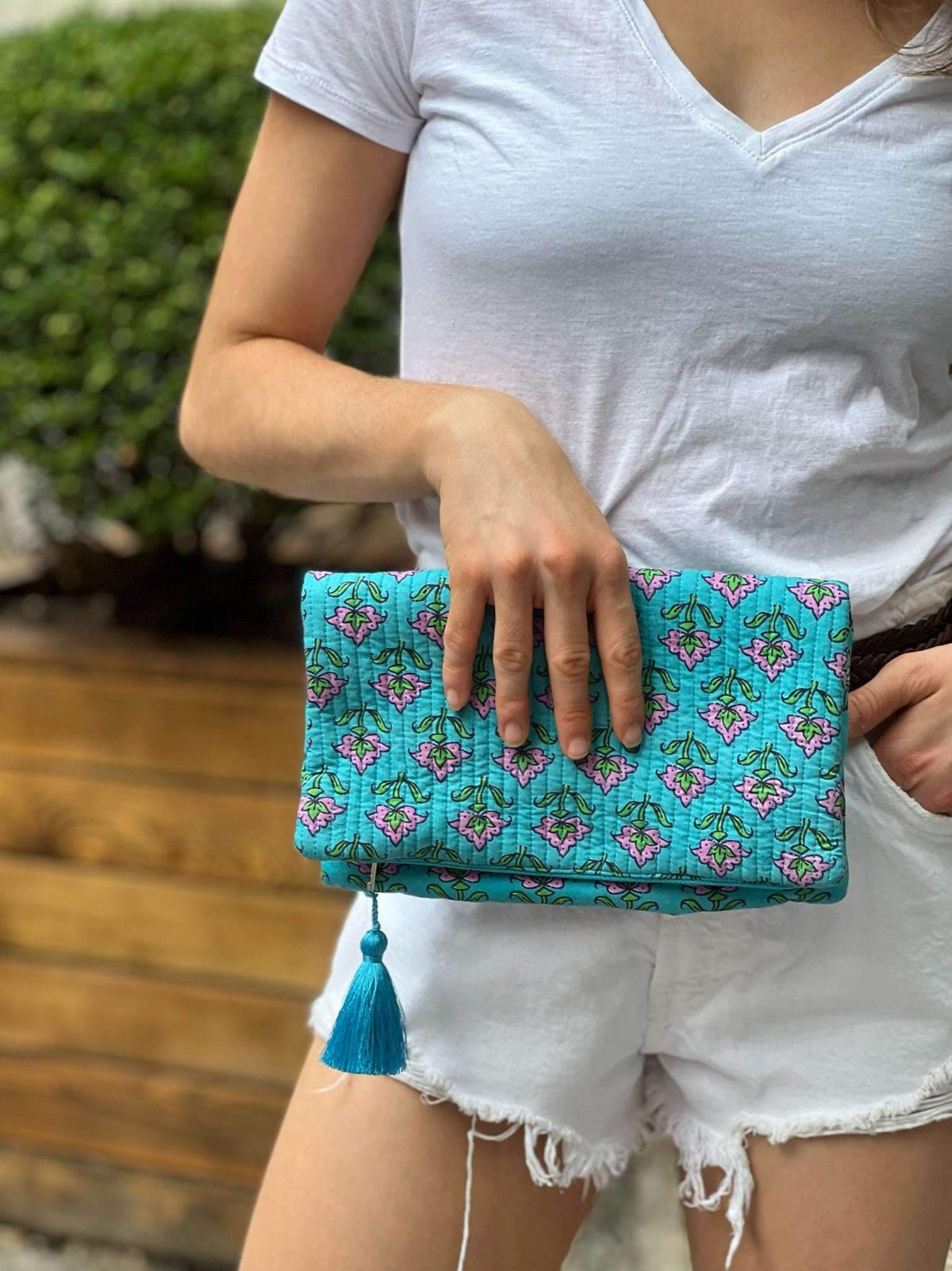 Foldover Clutch/ Travel Jewelry Organizer- Quilted Blue Floral - Quilted Koala