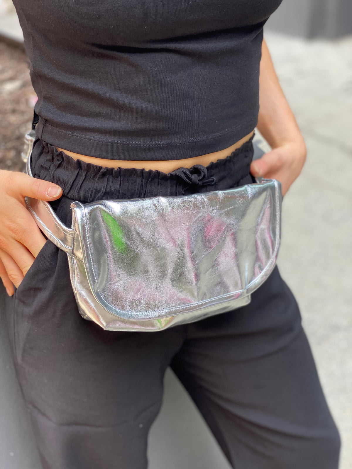 Silver Metallic Adjustable Belt Bag - Quilted Koala
