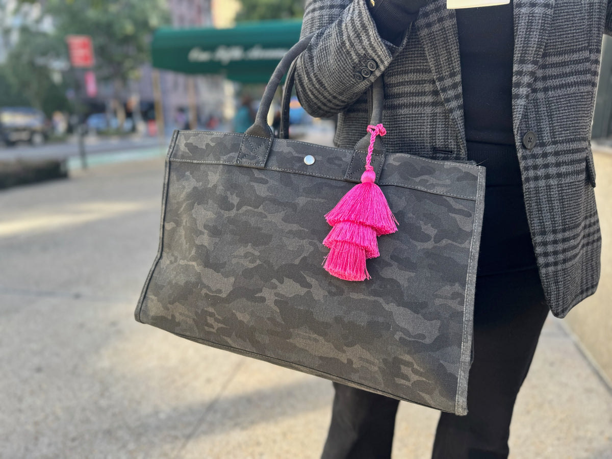 Black Camo East West Bag + FREE Pink Tassel - Quilted Koala
