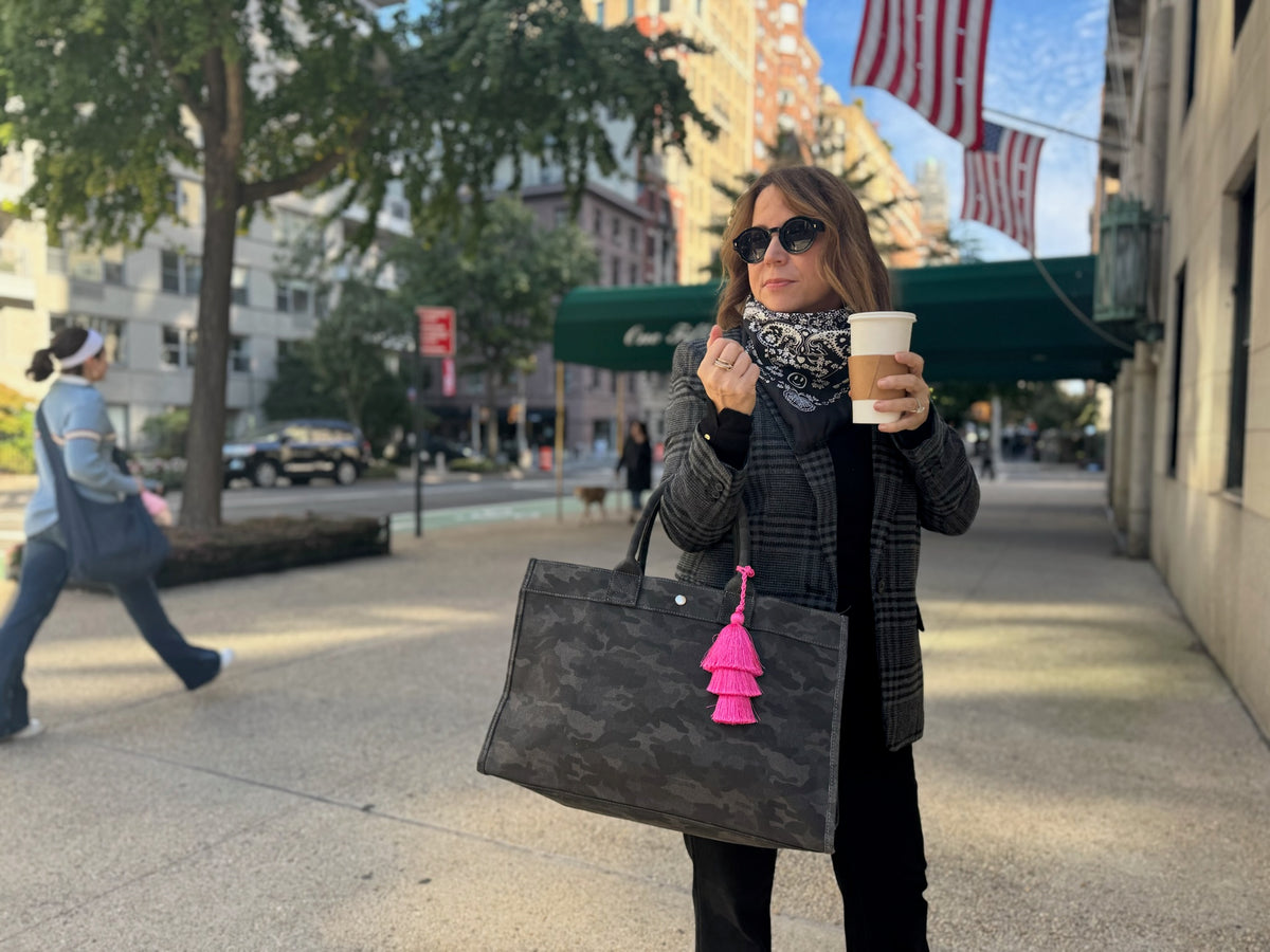 Black Camo East West Bag + FREE Pink Tassel - Quilted Koala