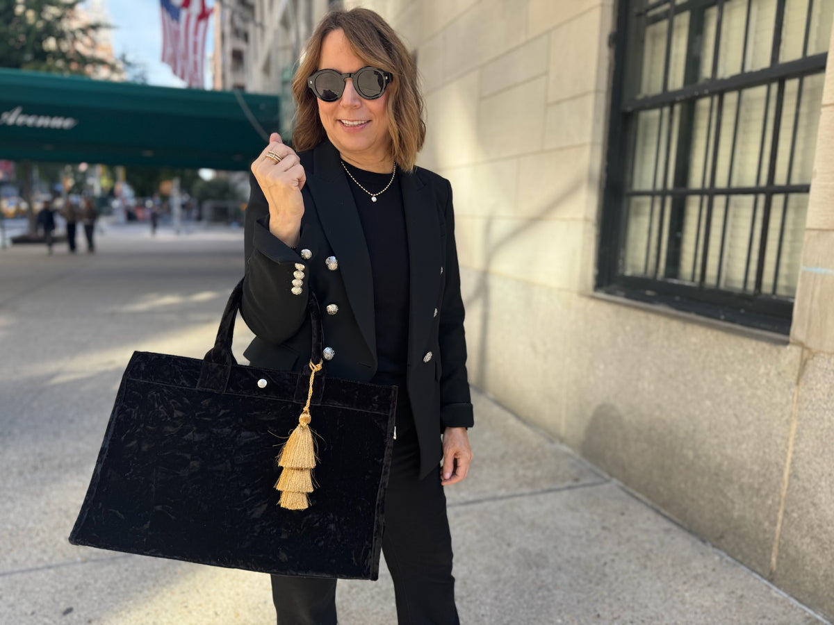 Black Velvet East West Bag + FREE Gold Tassel - Quilted Koala
