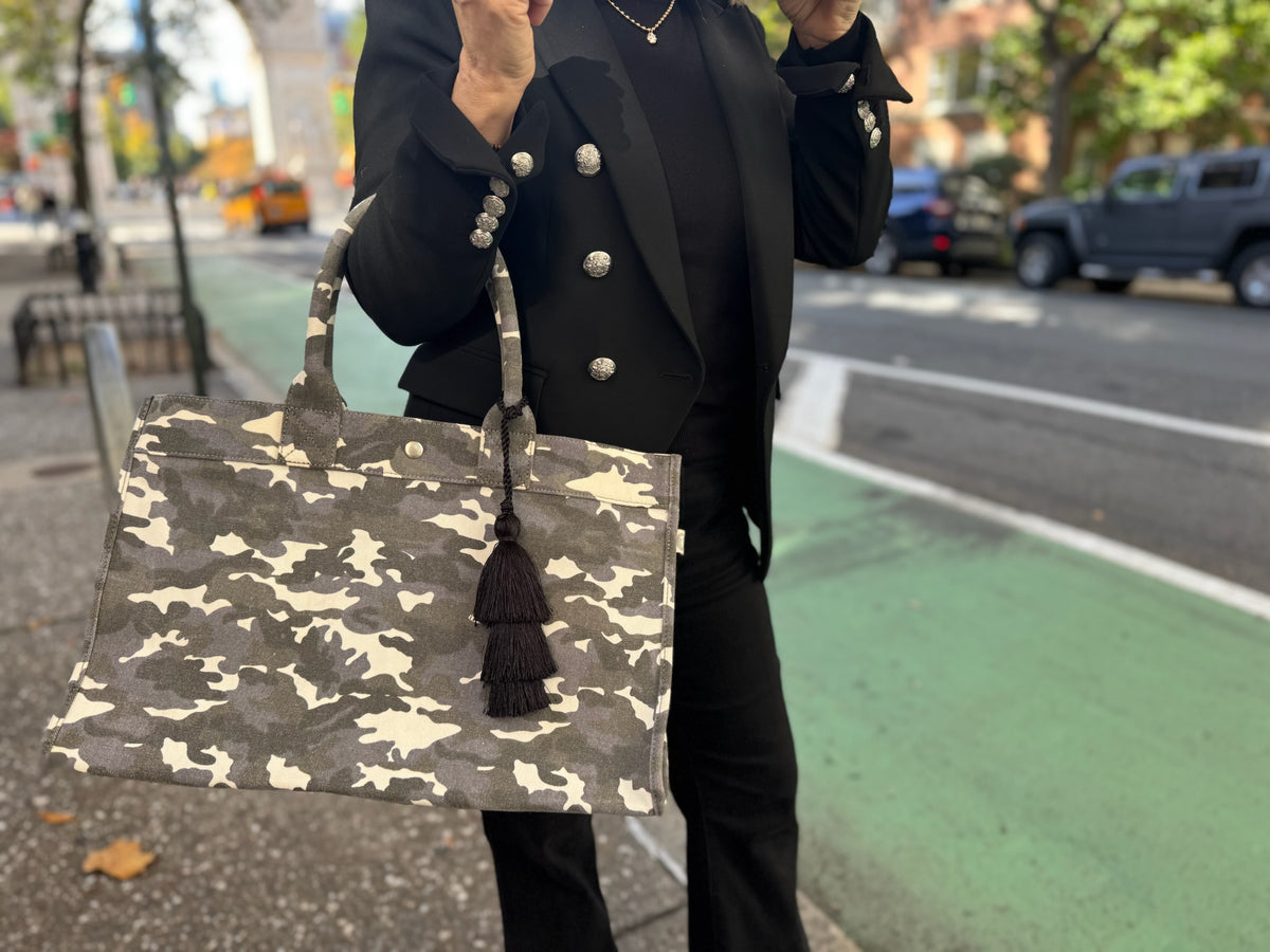 Grey Camo East West Bag + FREE Black Tassel - Quilted Koala