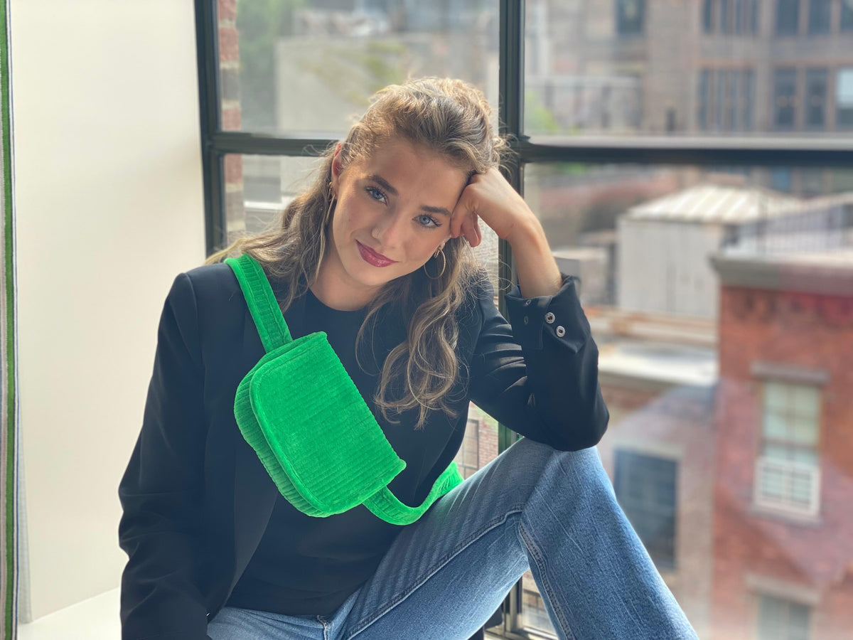 Quilted Velvet Adjustable Belt Bag - Electric Green - Quilted Koala