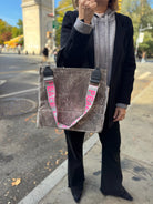 Grey Velvet Luxe North South Bag + FREE Grey & Pink PEACE LOVE Luxe Strap - Quilted Koala