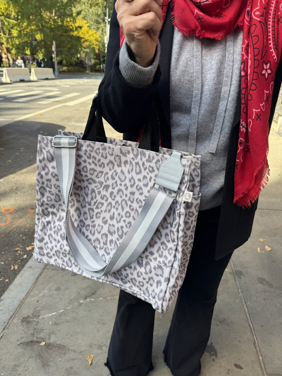 Grey Leopard Luxe North South Bag + FREE Grey & White Luxe Strap - Quilted Koala