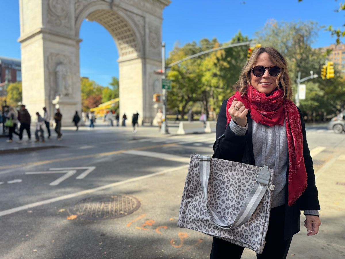 Grey Leopard Luxe North South Bag + FREE Grey & White Luxe Strap - Quilted Koala