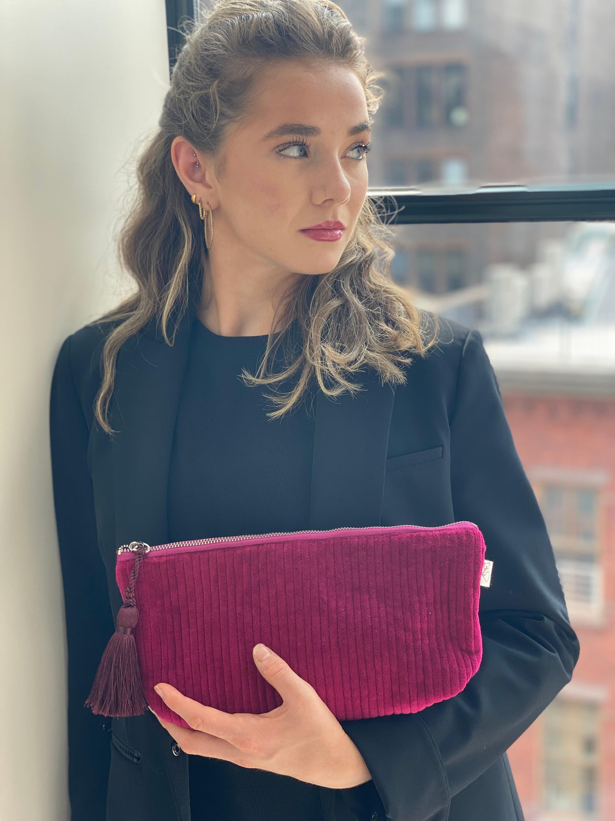 Pink Crushed Velvet Luxe North South Bag Gift Set - Quilted Koala